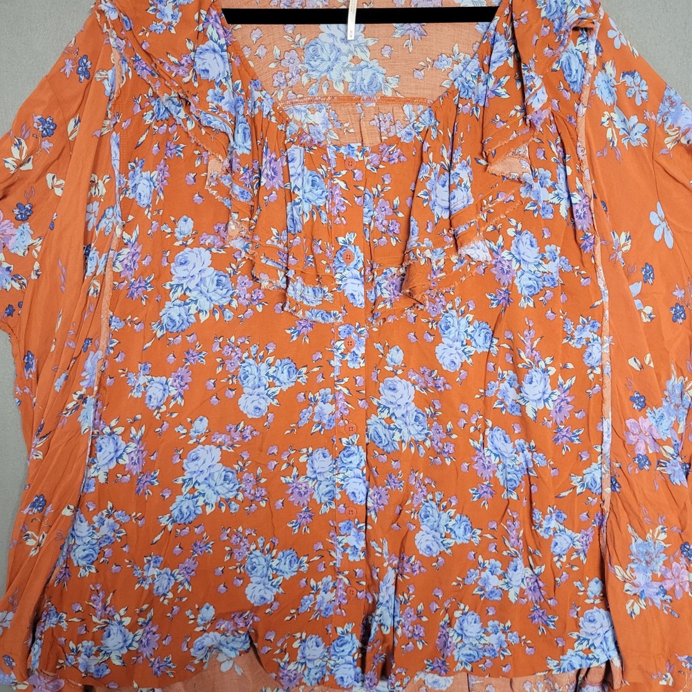Free People Dress Women's Size M Floral Ruffle Long Sleeve Mini Orange Boho NWT - Picture 4 of 10